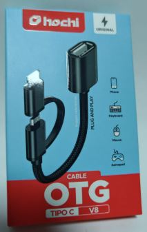 ADAPTADOR, HOCHI, OTG USB A V8 Y TIPO C (2 EN 1) #522